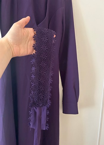 Uzun Kollu Mor Drapeli Kadın Elbise - Görsel 4