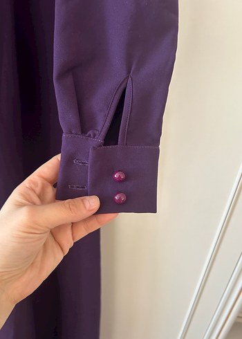 Uzun Kollu Mor Drapeli Kadın Elbise - Görsel 6