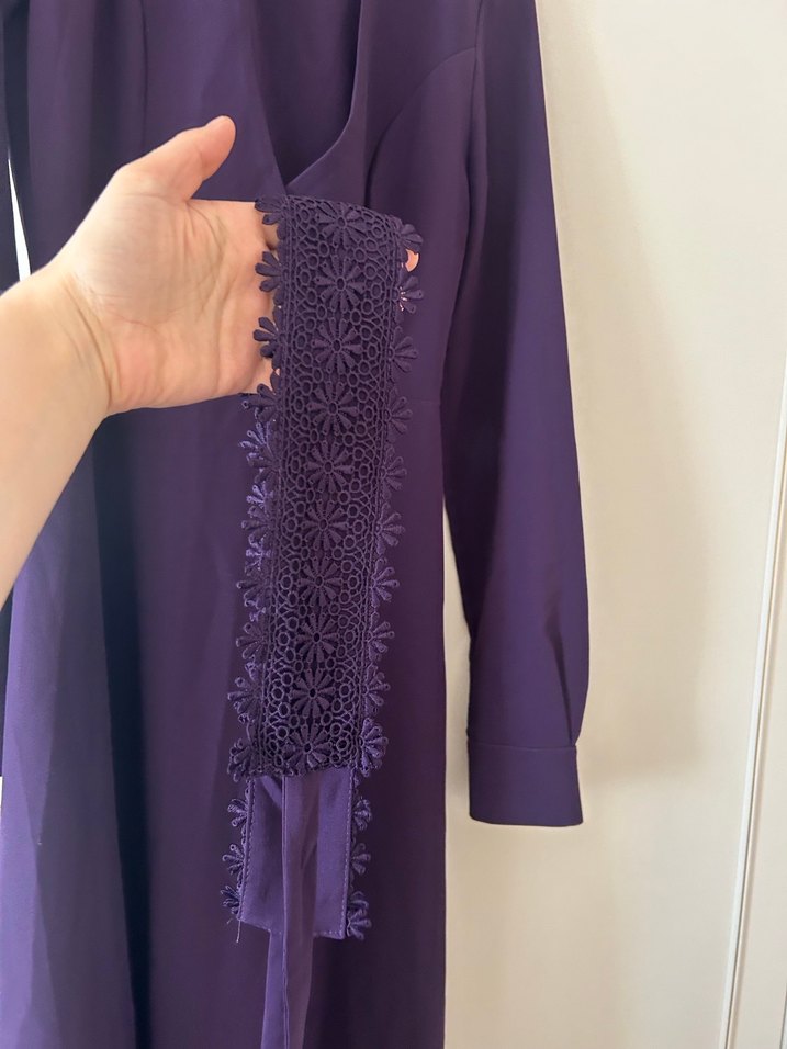 Uzun Kollu Mor Drapeli Kadın Elbise - Görsel 4