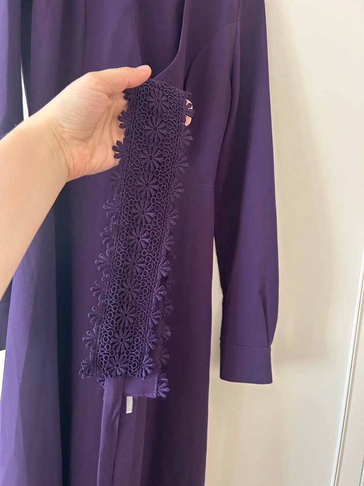 Uzun Kollu Mor Drapeli Kadın Elbise - Görsel 3