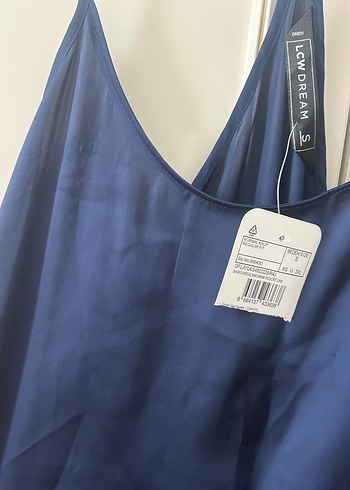 Parlak Lacivert Saten Halter Yaka Kadın gecelik - Görsel 2