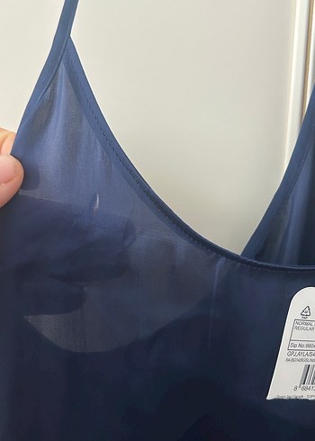 Parlak Lacivert Saten Halter Yaka Kadın gecelik - Görsel 3