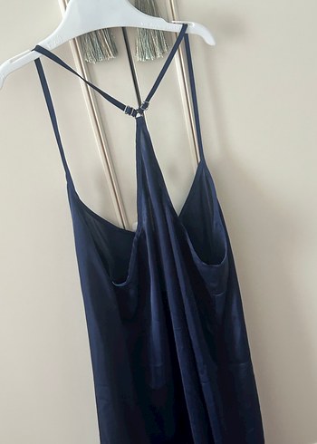 Parlak Lacivert Saten Halter Yaka Kadın gecelik - Görsel 7