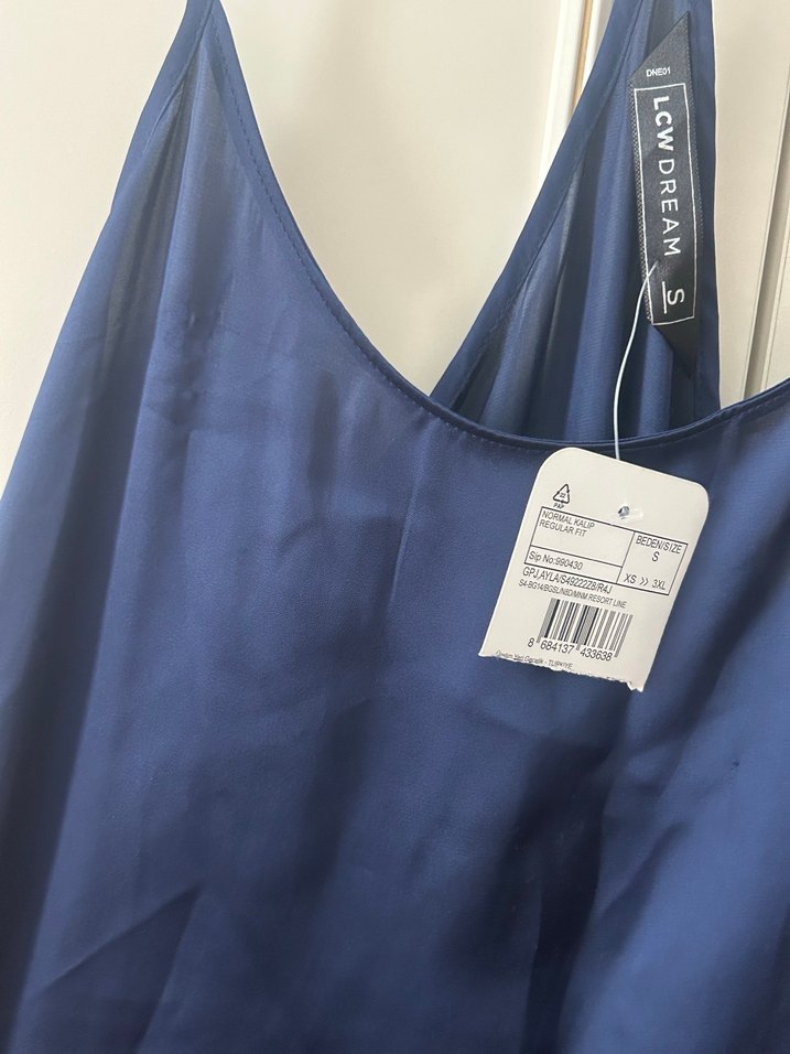 Parlak Lacivert Saten Halter Yaka Kadın gecelik - Görsel 2