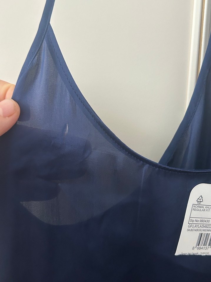 Parlak Lacivert Saten Halter Yaka Kadın gecelik - Görsel 3