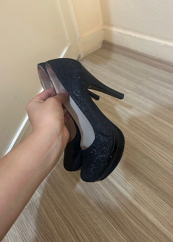 Siyah simli Stiletto Kadın Ayakkabı - Görsel 4