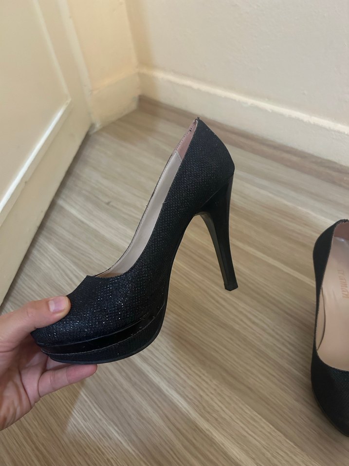 Siyah simli Stiletto Kadın Ayakkabı - Görsel 2