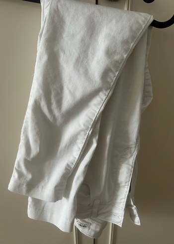 Beyaz likralı Midi Kadın Pantolon - Görsel 2