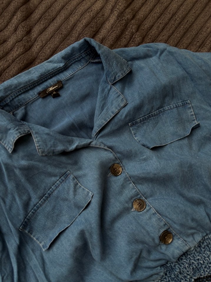 Düğmeli Mavi Kadın Denim Gömlek - Görsel 2