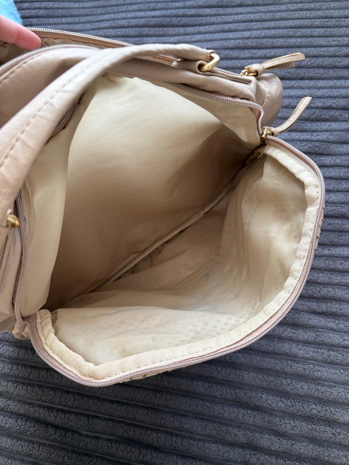 Bej Deri Kadın Çanta, Fermuarlı, Desenli - Görsel 3