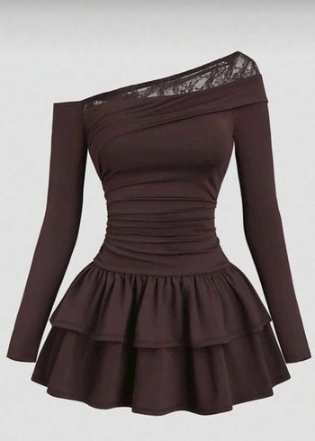 Kahverengi Uzun Kollu Elbise - Görsel 2