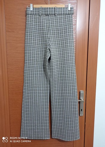 m Beden Kadın Gri Kareli Kumaş Pantolon