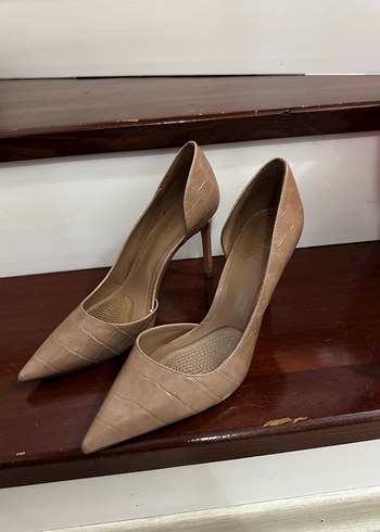 Bej Deri Stiletto Yılan Desenli Kadın Ayakkabı - Görsel 2