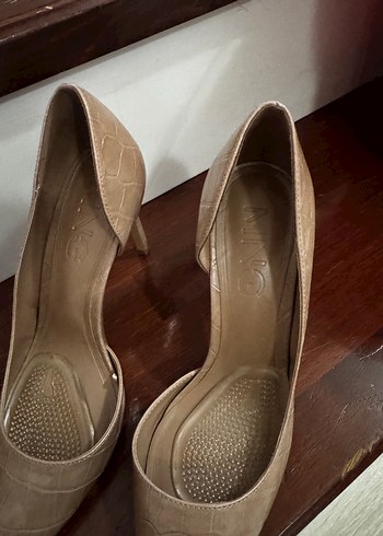 Bej Deri Stiletto Yılan Desenli Kadın Ayakkabı - Görsel 3