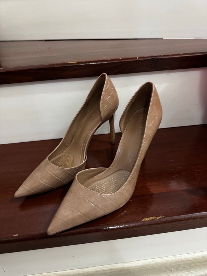 Bej Deri Stiletto Yılan Desenli Kadın Ayakkabı - Görsel 2