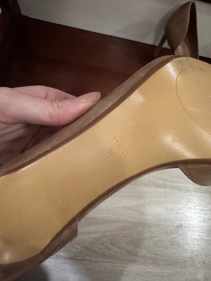 Bej Deri Stiletto Yılan Desenli Kadın Ayakkabı - Görsel 4