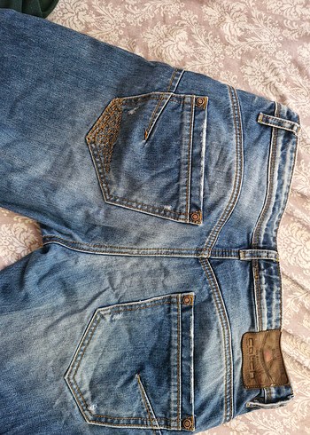 32 Beden Baskılı Düğmeli Geniş Kesim Kadın Kot Pantolon vintage