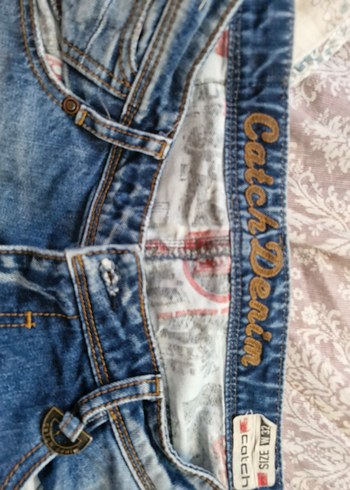 32 Beden mavi Renk Baskılı Düğmeli Geniş Kesim Kadın Kot Pantolon vintage