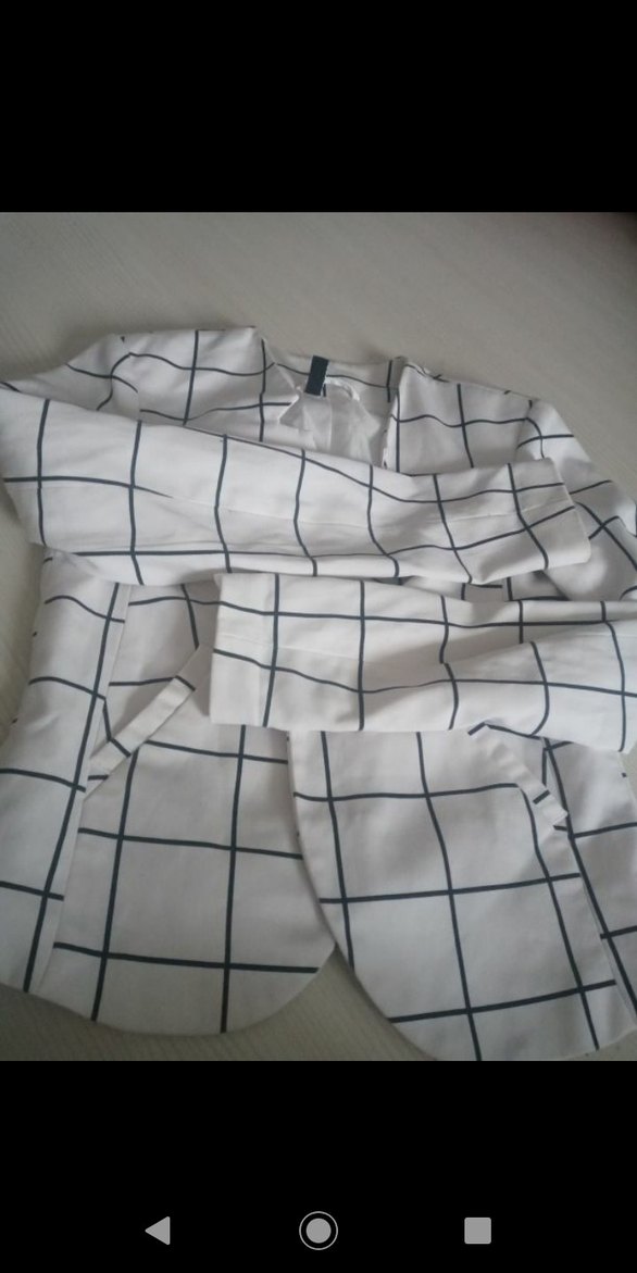 Beyaz Ekose Desenli Kadın Blazer Ceket - Görsel 4