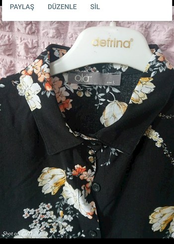 Çiçek Desenli Siyah Mini Gömlek - Görsel 2