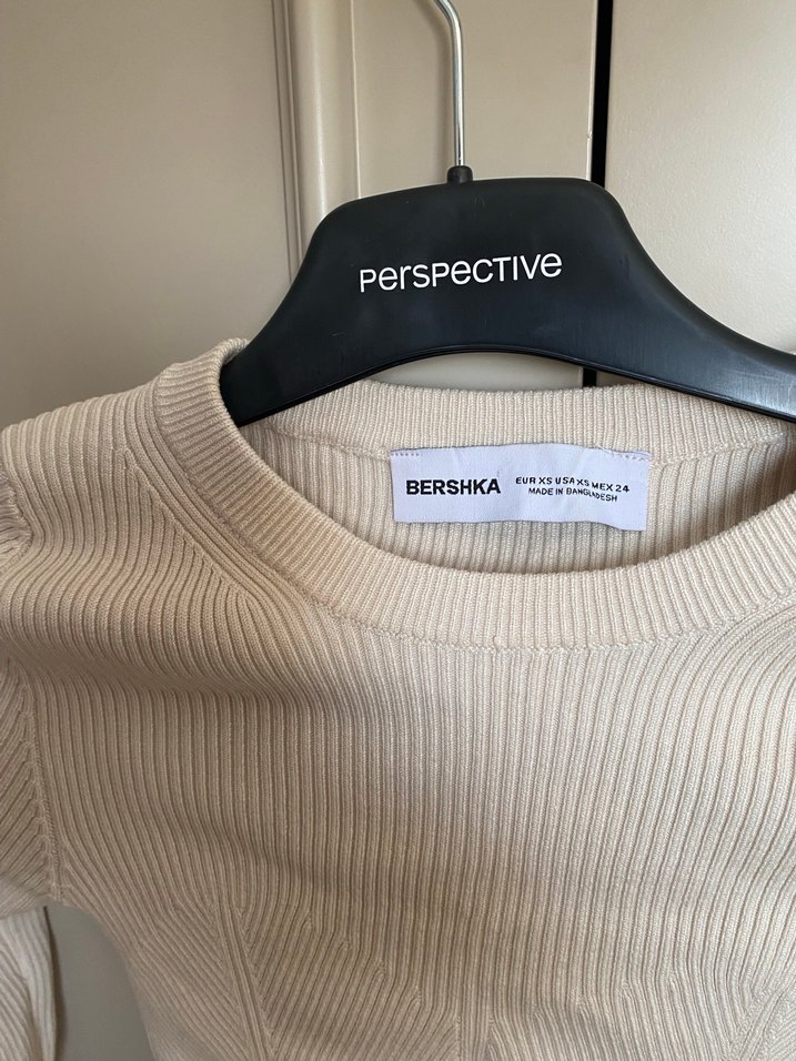 Bej Kadın Basic Örme Uzun Kollu Kazak - Görsel 3