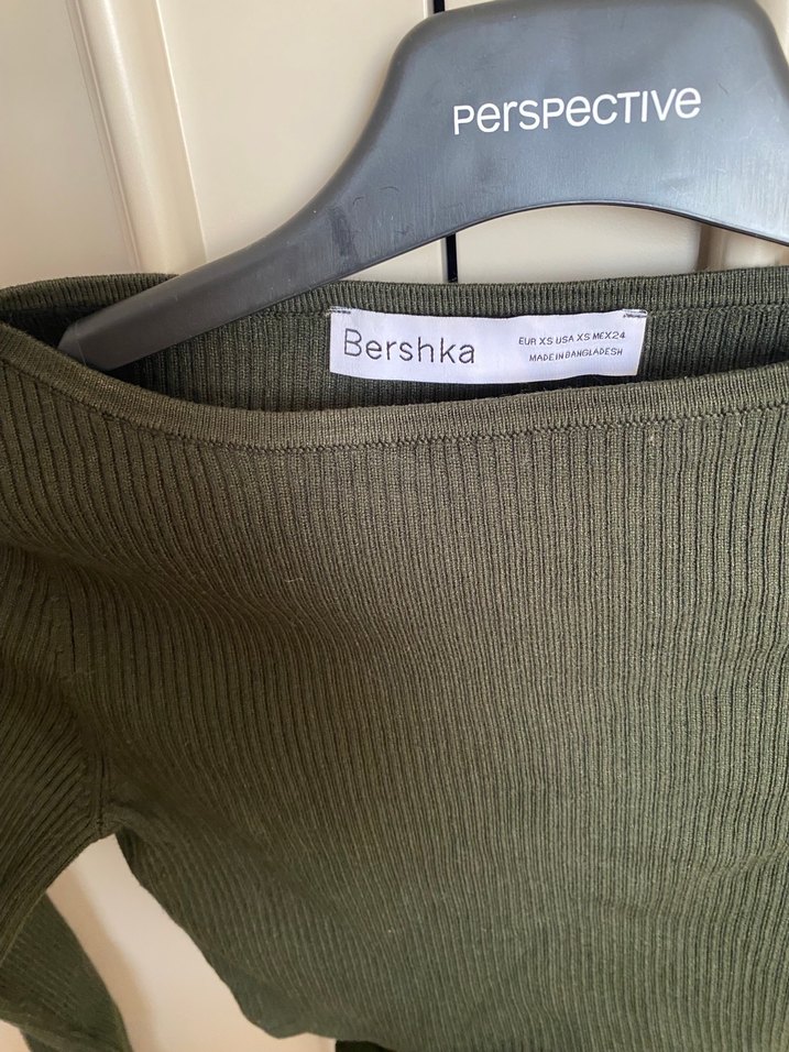 Kadın haki crop Triko Kazak - Görsel 2