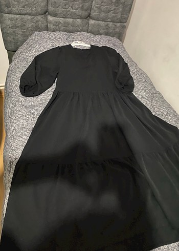 H&M Uzun Kollu Siyah Keten Uzun Elbise