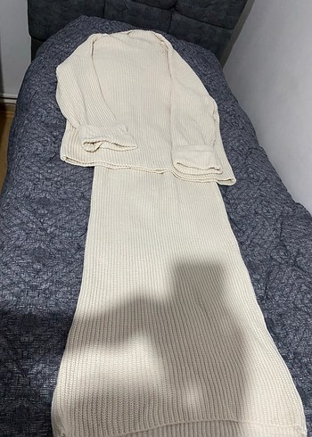m Beden Bej Kadın Triko Boğazlı alt üst etek takım
