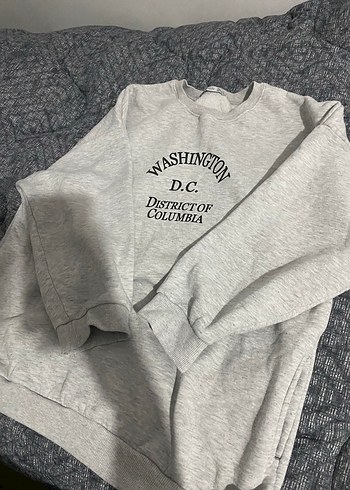 Gri Baskılı Kadın Sweatshirt