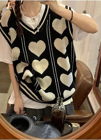 WEDNESDAY kalp SİYAH BEYAZ SALAŞ KALIP SÜVETER Oversize Tek Be
