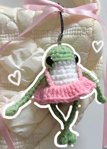 Pembe Örgü Kurbağa Anahtarlık