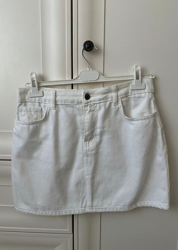 Beyaz Denim Mini Etek