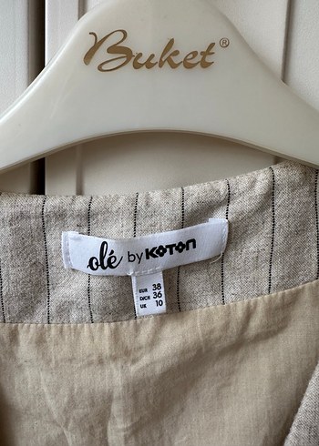 Bej Keten Düğmeli Kadın Yelek - Görsel 2