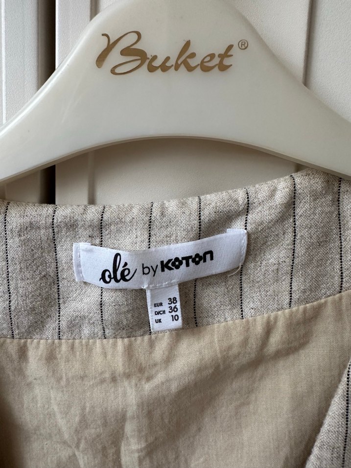 Bej Keten Düğmeli Kadın Yelek - Görsel 2