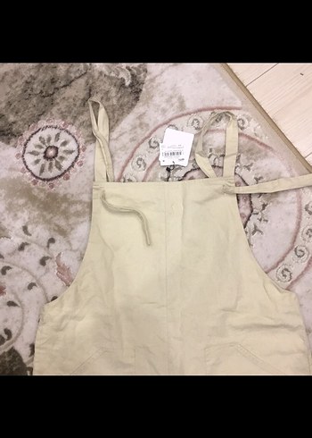 Bej Kadın Kısa Askılı Salopet tulum - Görsel 3