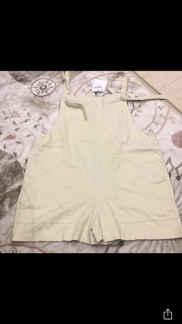 Bej Kadın Kısa Askılı Salopet tulum - Görsel 2