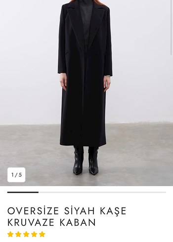 Oversize Siyah Kruvaze Kaşe Kaban