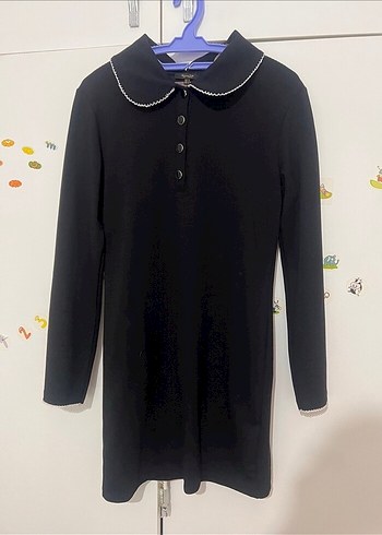 Düğmeli Siyah Süet Midi Ofis Elbisesi - Görsel 5