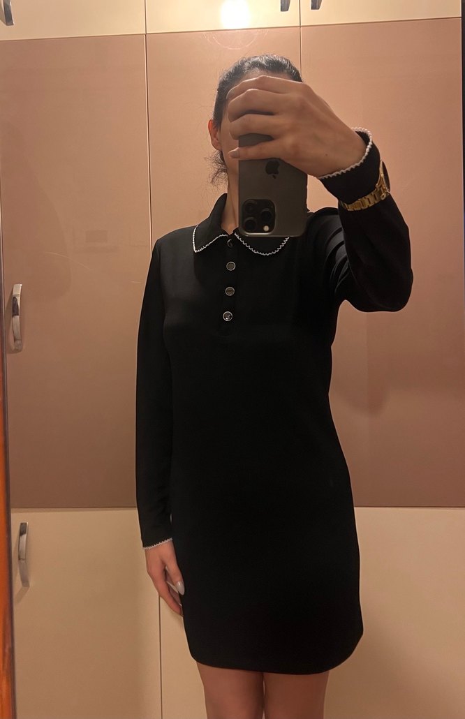 Düğmeli Siyah Süet Midi Ofis Elbisesi - Görsel 2