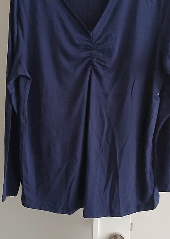 Lacivert V Yakalı Uzun Kollu Keten Bluz boy 67 en 57 sıfır - Görsel 4