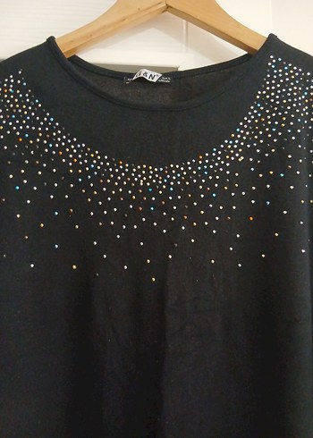 Parlak Taşlı Siyah Kadın Bluz boy 66 en 58 - Görsel 3