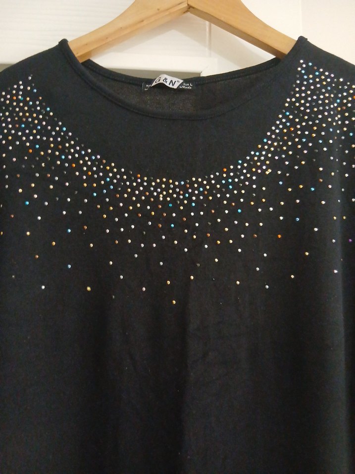 Parlak Taşlı Siyah Kadın Bluz boy 66 en 58 - Görsel 3