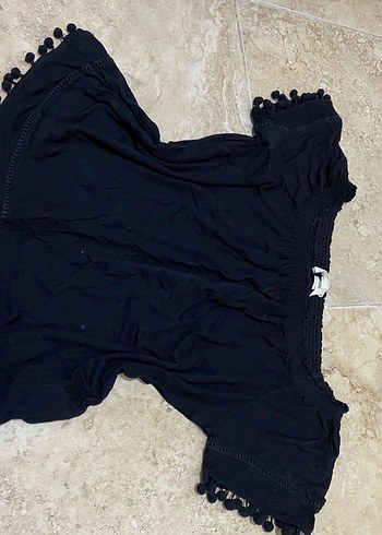 Püsküllü Siyah Kadın Mini Bluz - Görsel 2