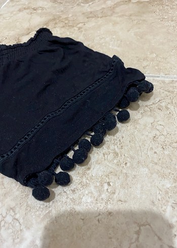 Püsküllü Siyah Kadın Mini Bluz - Görsel 4