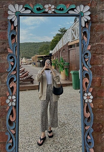 Stradivarius keten leopar pantolon
