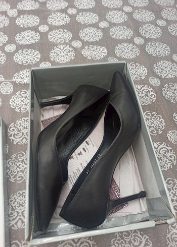 Siyah Deri stiletto - Görsel 7