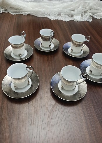 Gri Desenli 6'lı Porselen Fincan Takımı