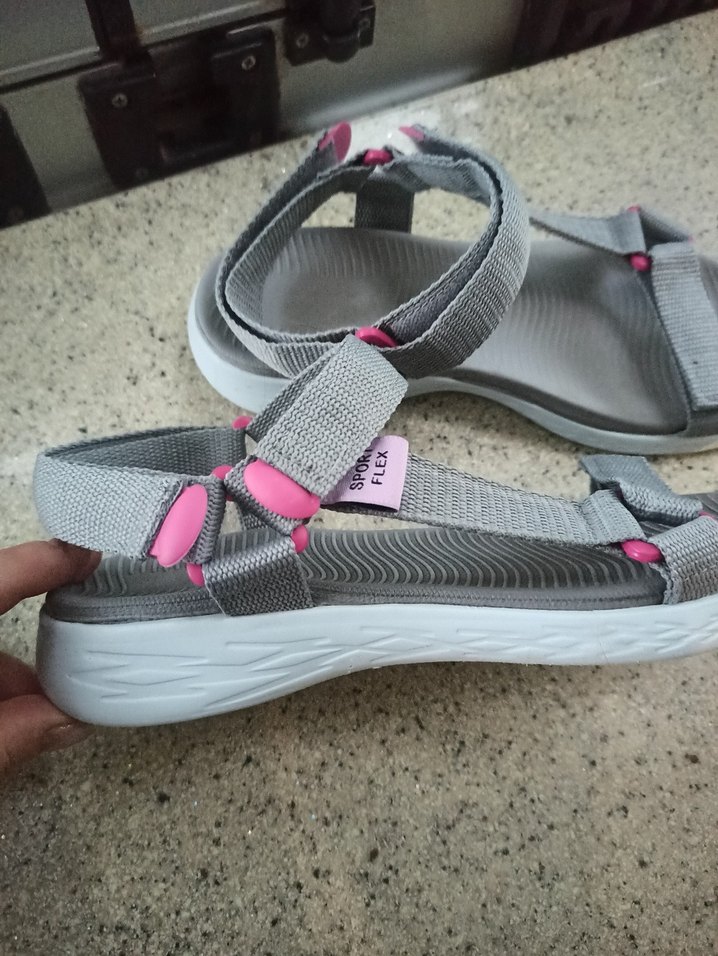 Gri Kadın Cırt Cırtlı Dolgu Topuklu Sandalet - Görsel 3