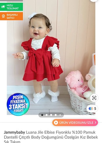 Kız Çocuk Kırmızı Fırfırlı Nakışlı Elbise - Görsel 4