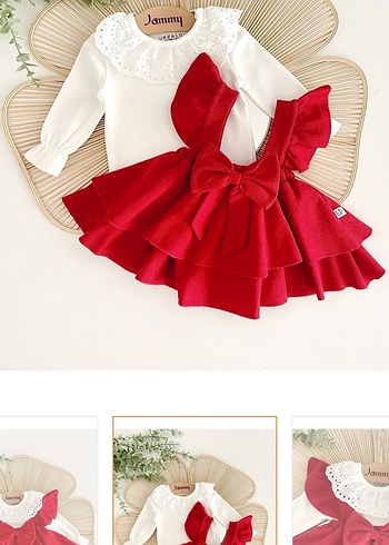 Kız Çocuk Kırmızı Fırfırlı Nakışlı Elbise - Görsel 2